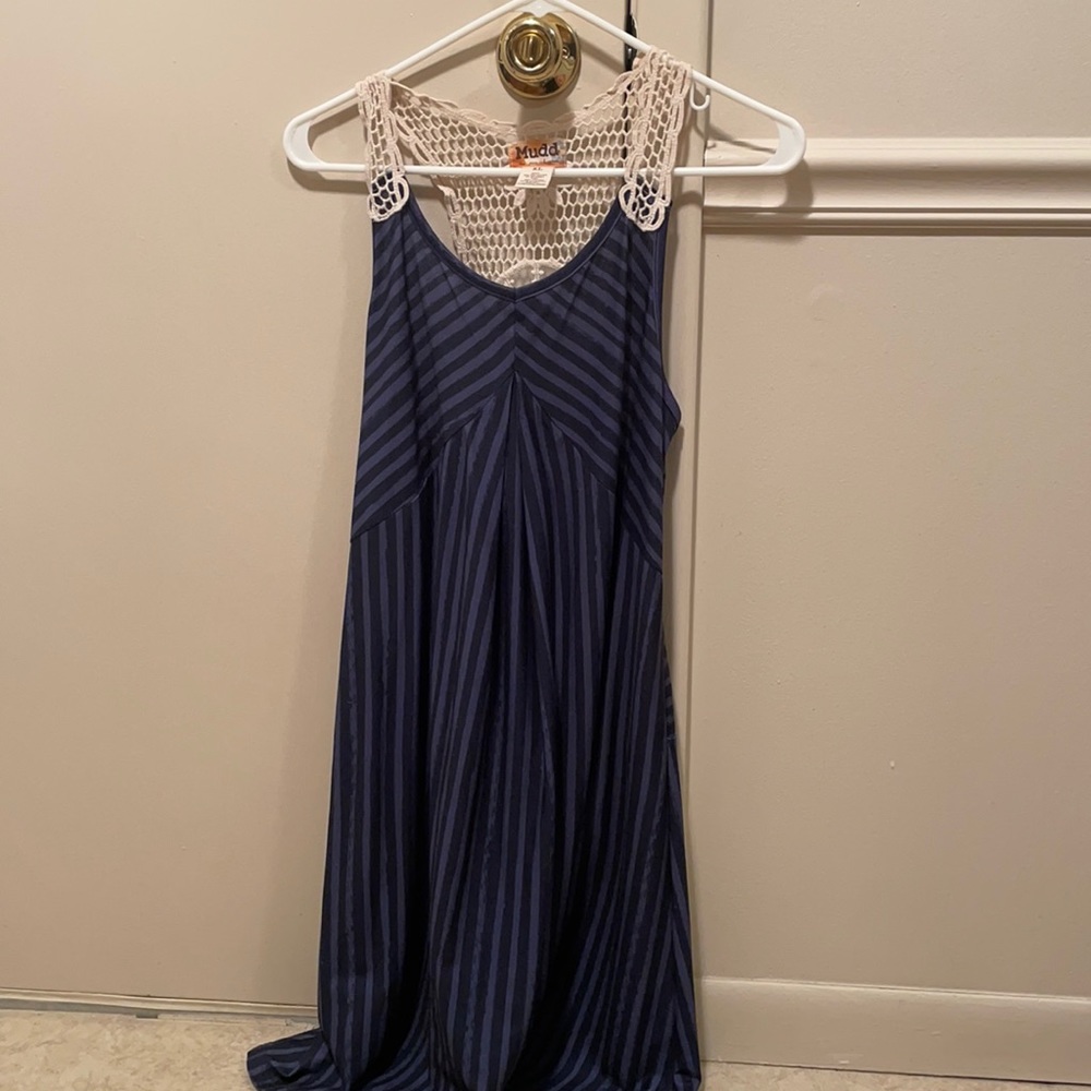 Mudd XL black/blue striped 💙🖤 crocheted back dress